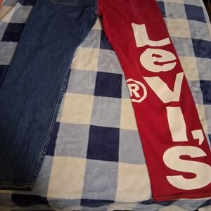 Levi's Straight Blue and Red Jeans Patchwork Design